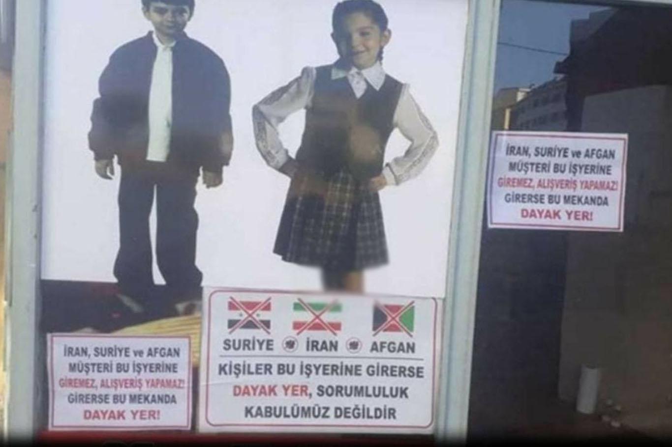 Esnafın ırkçı afişi tepki çekti Esnafın ırkçı afişi tepki çekti